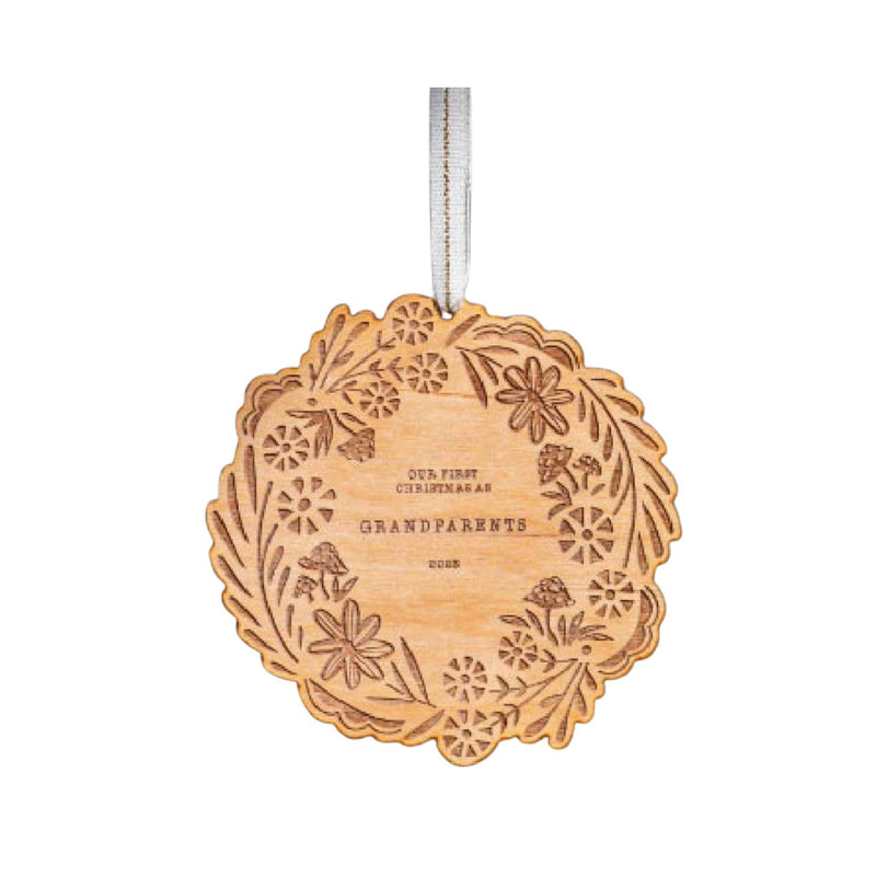 Our First Christmas As Grandparents Wreath Wood Ornament - 2025 by Hereafter
