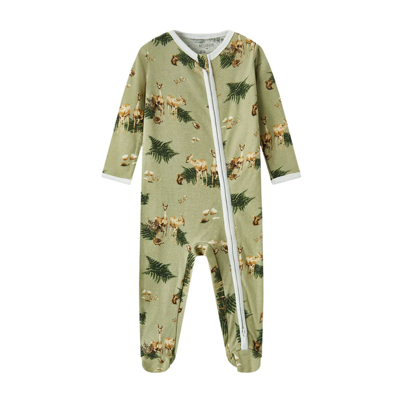 Organic Zipper Footed Romper - Forest Party by Milkbarn