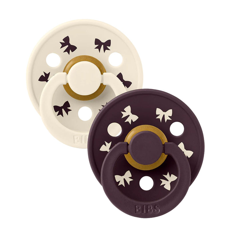 Bibs Colour Pacifier 2 Pack - Holiday Bows Ivory/Plum
