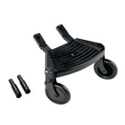 Black adjustable bike seat with two additional components on a white background