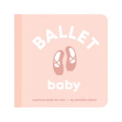 Book titled 'Ballet Baby' with ballet shoes illustration on a pink background