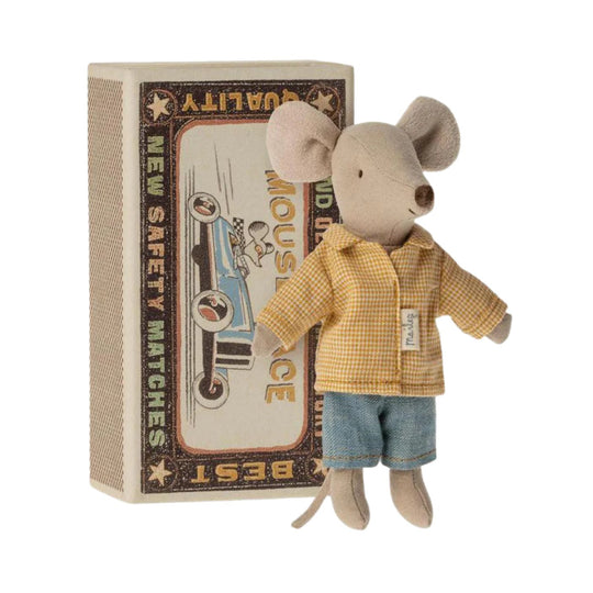 Big Brother Mouse in Matchbox - Yellow Checked Shirt by Maileg