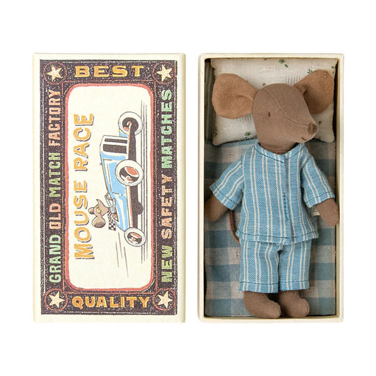 Big Brother Mouse in Matchbox - Blue Striped Pajamas by Maileg