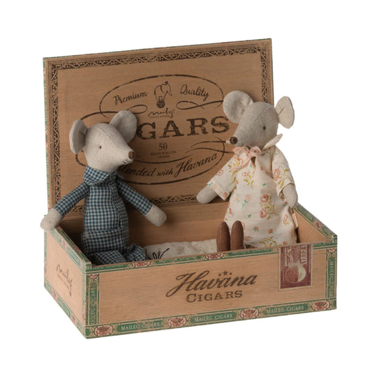 Grandma and Grandpa Mice in Cigarbox by Maileg