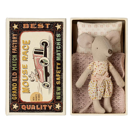 Little Sister Mouse in Matchbox - Polka Dot Pajamas by Maileg