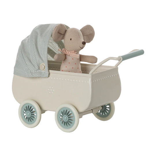 Pram with Baby Mouse - Mint by Maileg
