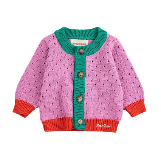 Color Block Open Work Cardigan by Bobo Choses