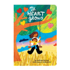 Children's book cover titled 'My Heart Grows' with a colorful illustration of a mother and child on a swing under a tree.