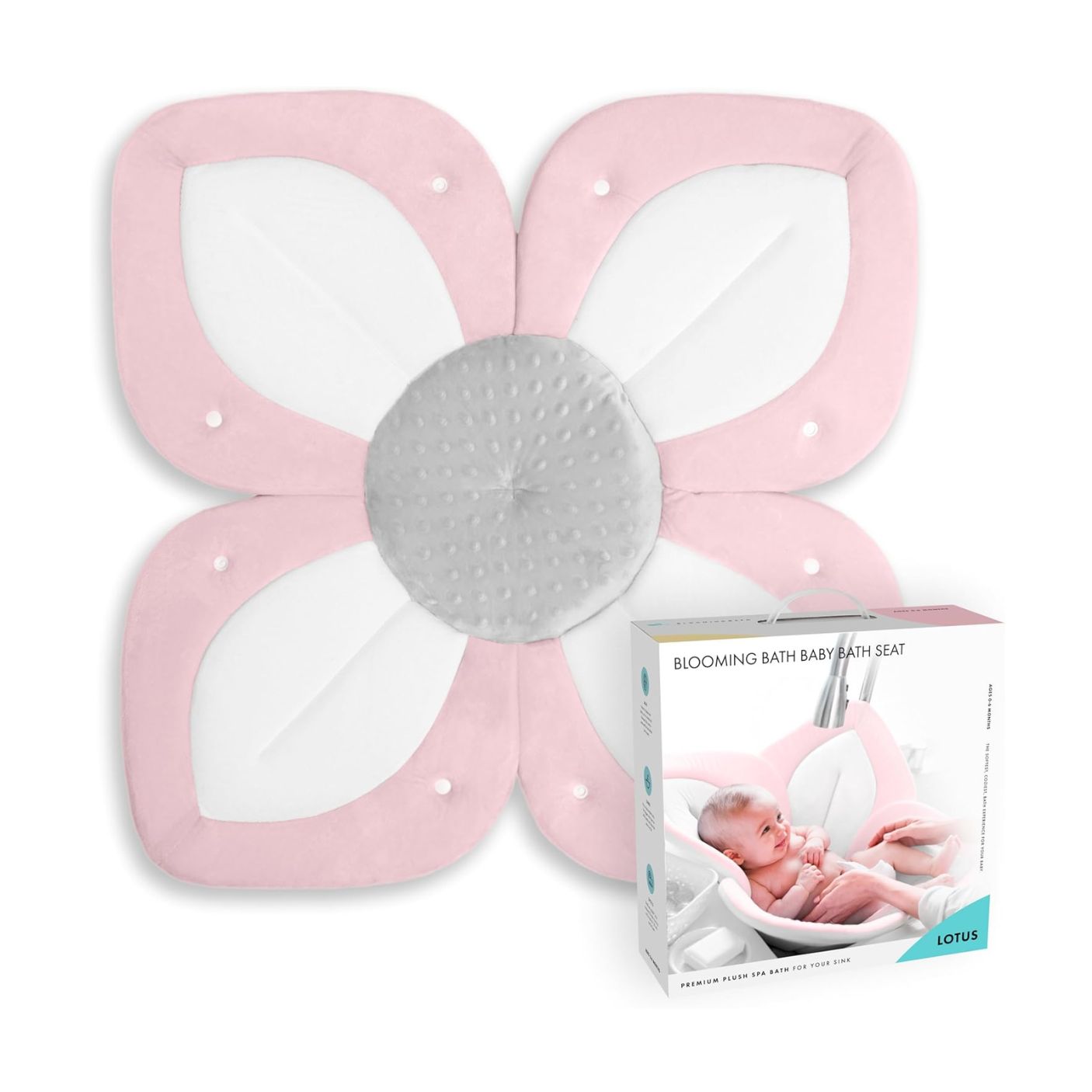 Lotus Baby Bath Seat - Pink/Gray/White by Blooming Bath – Pacifier Kids ...