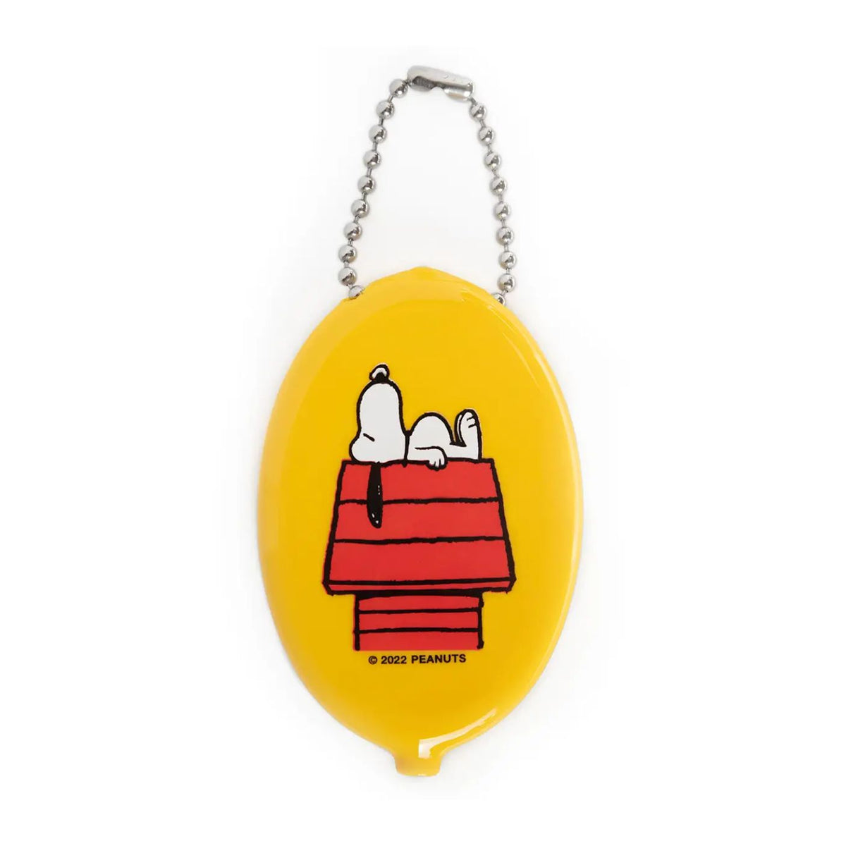 Yellow keychain with cartoon character on a white background