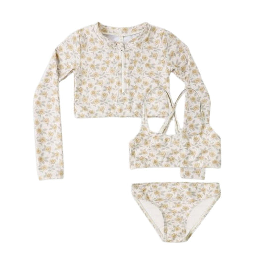 Crop Rashguard Set - Yellow Floral by Rylee + Cru