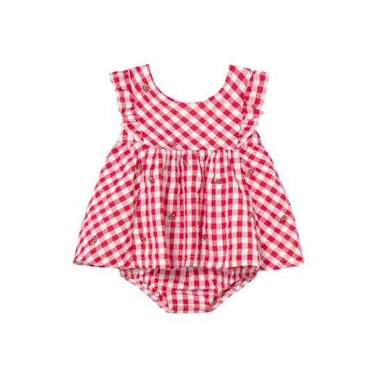 Baby Gingham Strawberry Dress with Bloomers - Lagoon by Mayoral