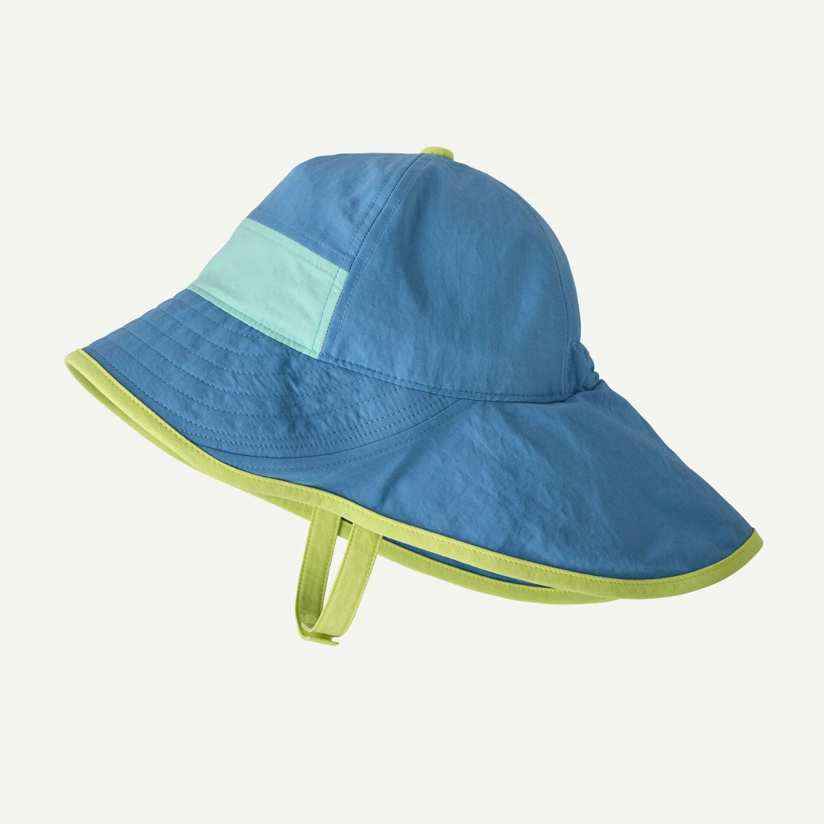 Blue and green sun hat on a light gray background