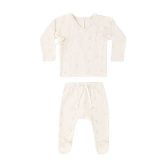 Wrap Top + Footed Pant Set - Bunnies by Quincy Mae