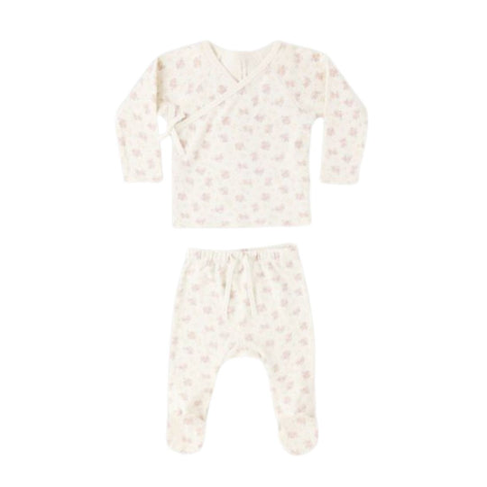 Wrap Top + Footed Pant Set - Flower Field by Quincy Mae