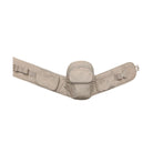 Tan tactical belt with multiple pouches on a white background