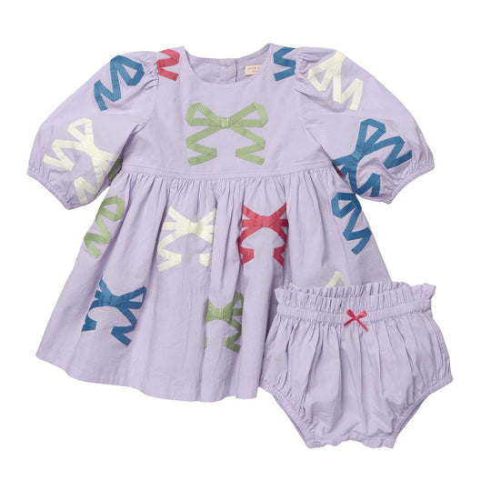 Baby Brooke Dress Set - Lavender Multi Bow Applique by Pink Chicken