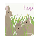 Book cover with illustrations of rabbits and the word 'hop' by Jorey Hurley.