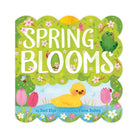 Book cover of 'Spring Blooms' with a duck, flowers, and greenery on a white background