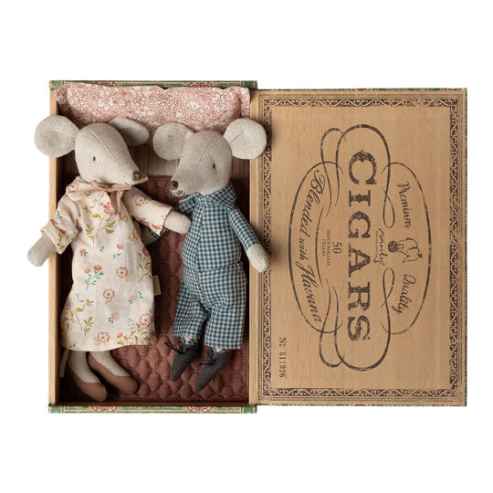 Grandma and Grandpa Mice in Cigarbox by Maileg