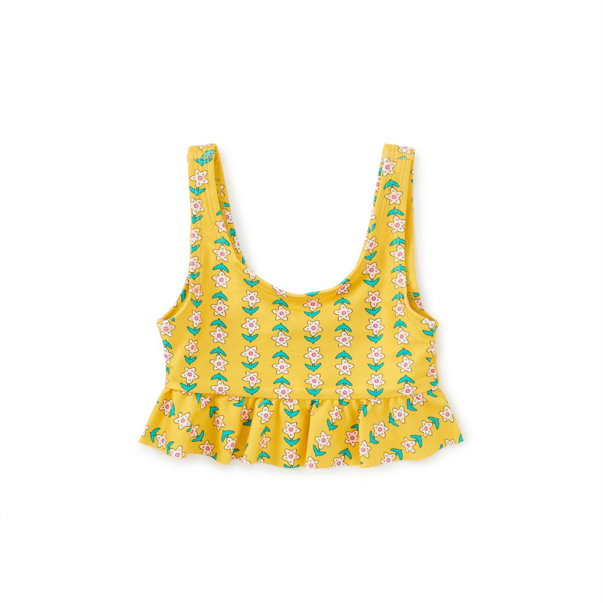 Yellow floral-patterned top on a white background