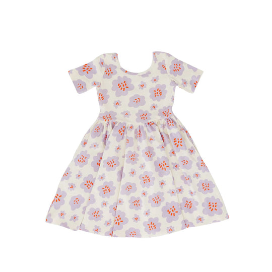 Short Sleeve Twirl Dress in Lavender Blooms by Good Apples