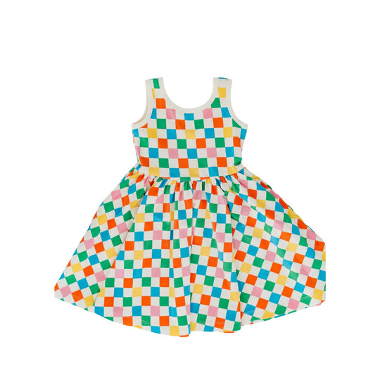 Sleeveless Twirl Dress in Party Checkers by Good Apples
