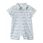 Striped baby romper with short sleeves on a white background