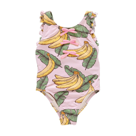 Girls Sylvie Bow Suit - Pink Banana Leaves by Pink Chicken