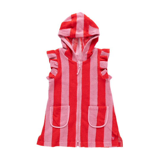Girls Terry Coverup - Pink Red Stripe by Pink Chicken