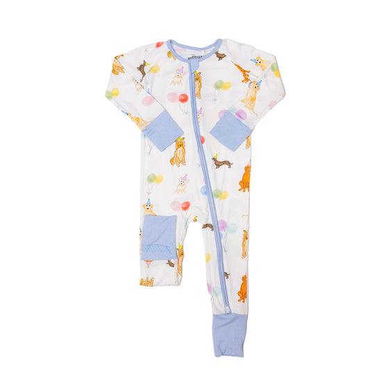 Sleep Romper - Dog Party Blue by The Uptown Baby