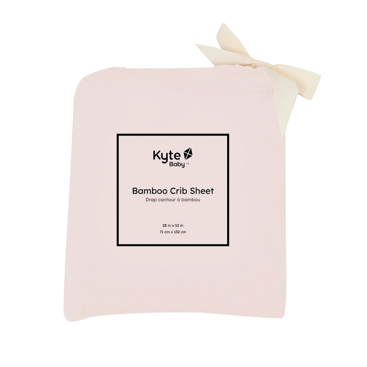 Pink bamboo crib sheet with Kyte Baby label on a white background