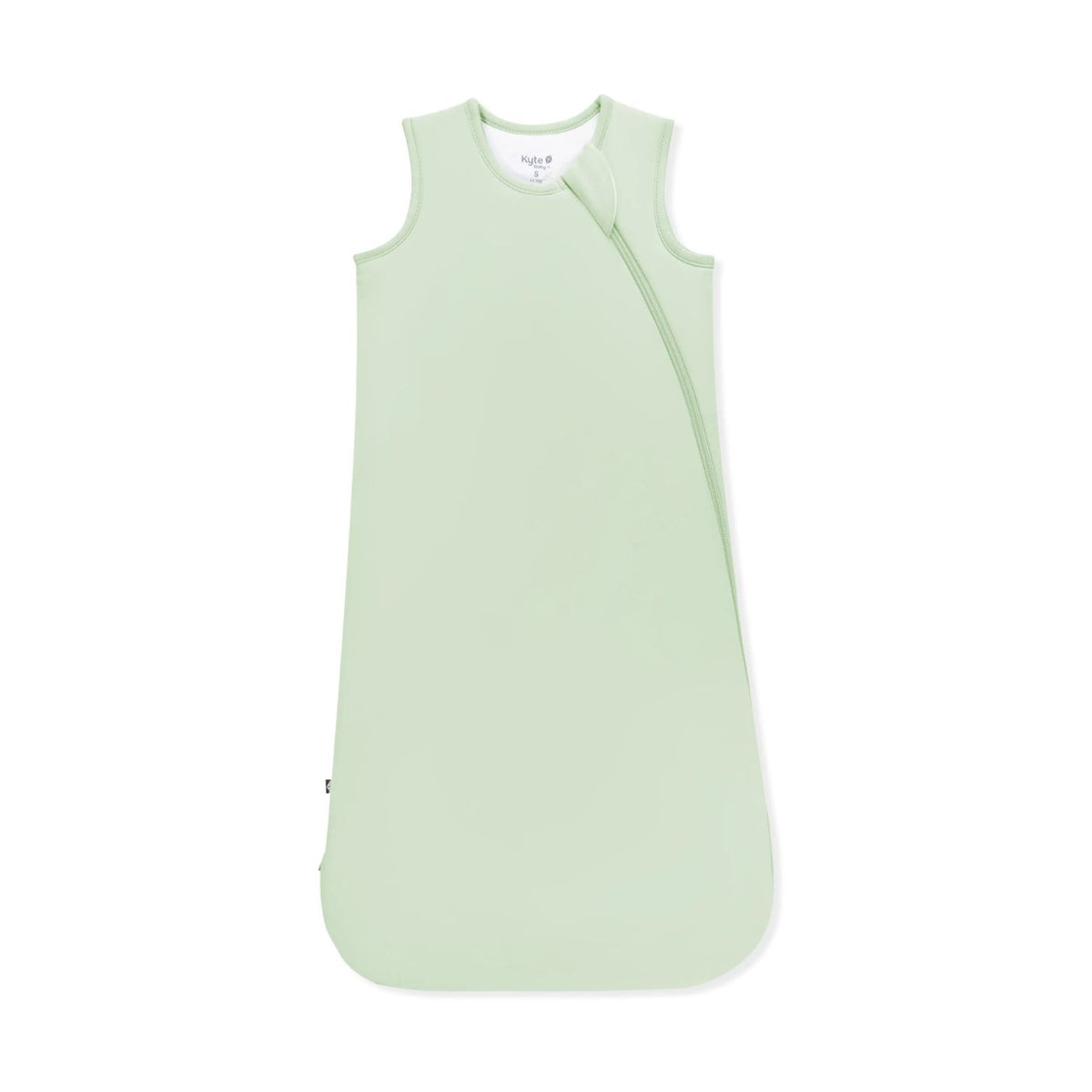 Light green baby sleeping bag on a white background