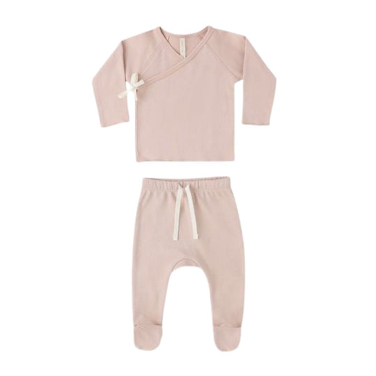 Wrap Top + Footed Pant Set - Blush by Quincy Mae