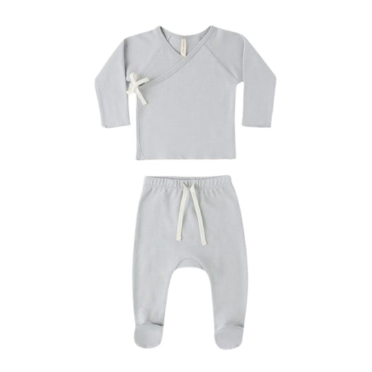 Wrap Top + Footed Pant Set - Sky by Quincy Mae