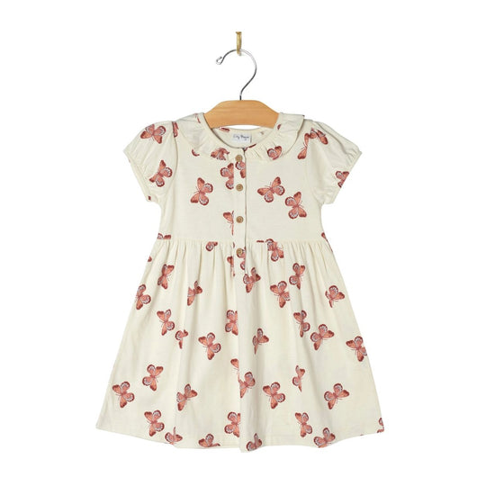 Frill Collar Puff Sleeve Dress - Butterflies by City Mouse