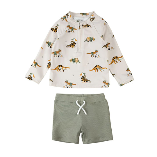 Baby Rashguard Set - Beach Dinos on Sage by Petit Lem