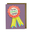 Greeting card with a colorful ribbon design on a purple background