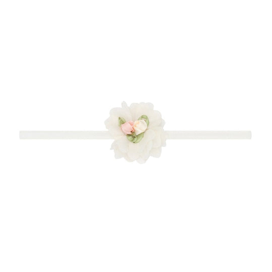 Flower Skinny Soft Nylon Headband - Ivory Chiffon Rosebud by Baby Bling