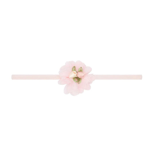 Flower Skinny Soft Nylon Headband - Rose Quartz Chiffon Rosebud by Baby Bling