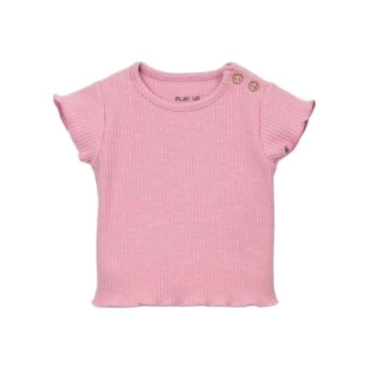 Ribbed Organic Cotton T-Shirt - Dark Pink by Play Up