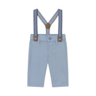 Light blue pants with striped suspenders on a white background