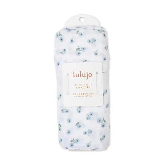 Cotton Muslin Swaddle - Blueberries by Lulujo