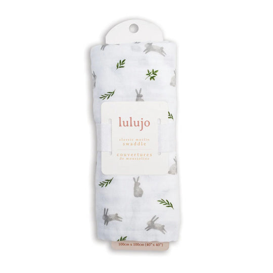 Cotton Muslin Swaddle - Bunnies by Lulujo