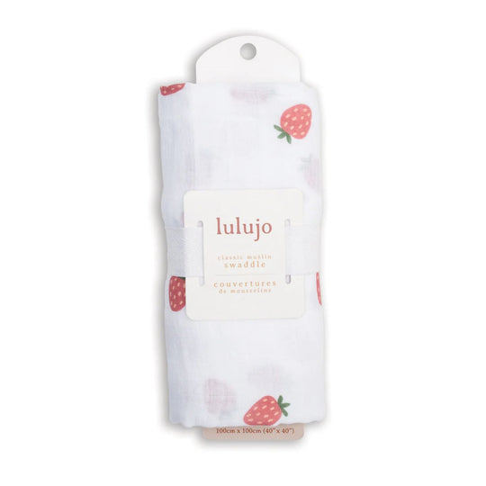 Cotton Muslin Swaddle - Strawberries by Lulujo
