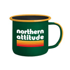 Green mug with 'northern attitude' text and colorful design on a white background