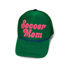 Green cap with pink 'Soccer Mom' text on a white background