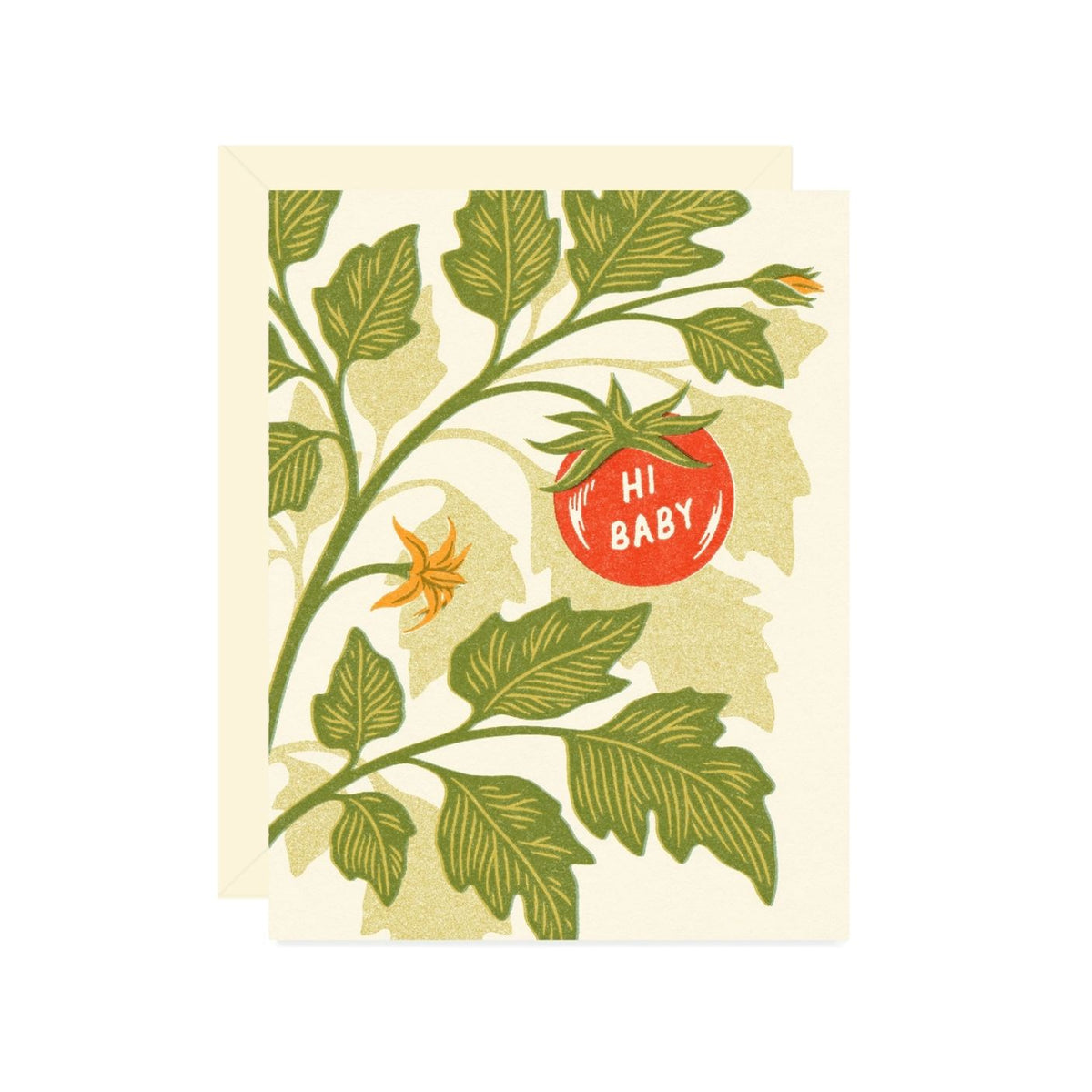 Card with tomato illustration and 'Hi Baby' text on a white background