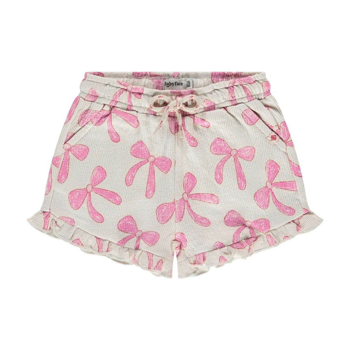 Shorts with pink bow pattern on a white background