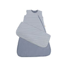 Two baby bibs, one gray and white striped, the other solid gray, on a white background.